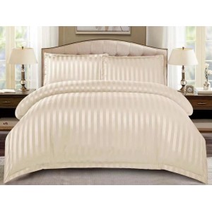 Lenjerie HoReCa, pat dublu, Damasc Finetat Deluxe cu Elastic, 4 piese, Crem