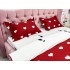 Lenjerie pat dublu, bumbac satinat,  cu elastic, Gri-Rosu, pisici, inimioare [5]