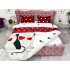 Lenjerie pat dublu, bumbac satinat,  cu elastic, Gri-Rosu, pisici, inimioare [7]