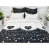 Lenjerie pat dublu,  FINET, 6 piese, Alb-Negru, inimioare, stelute [3]