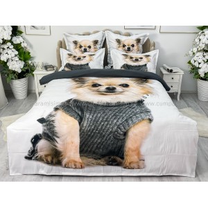 Lenjerie pat dublu,  FINET, 6 piese, IDENTICA CU POZA, Alb-Gri, catel