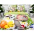 Lenjerie pat dublu,  FINET, 6 piese, IDENTICA CU POZA, Verde-Multicolor, iepuras, flori [3]