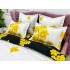 Lenjerie pat dublu,  FINET, 6 piese, cu ELASTIC, Galben, flori [6]