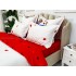 Lenjerie pat dublu,  FINET, 6 piese, Alb-Rosu, bufnite [6]