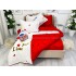 Lenjerie pat dublu,  FINET, 6 piese, cu ELASTIC, Rosu, bufnite [8]