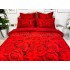 Lenjerie pat dublu,  FINET, 6 piese, cu ELASTIC, Rosu, trandafiri [3]