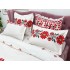 Lenjerie pat dublu,  FINET, 6 piese, cu ELASTIC, Alb-Rosu, model traditional [6]