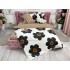 Lenjerie pat dublu,  FINET, 6 piese, cu ELASTIC, Jojo Home, Alb-Negru, flori [9]