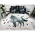 Lenjerie pat dublu,  FINET, Imprimeu Digital - Identic cu poza, 6 piese, Jojo Home, Alb-Bleumarin, lup, pene [2]