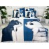 Lenjerie pat dublu,  FINET, Imprimeu Digital - Identic cu poza, 6 piese, Jojo Home, Alb-Bleumarin, pisicute [2]