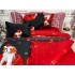 Lenjerie pat dublu,  FINET, 6 piese, cu ELASTIC, Craciun, Jojo Home, Negru-Rosu, catelusi [7]