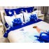 Lenjerie pat dublu,  FINET, 6 piese, IDENTICA CU POZA, Albastru, flori [5]