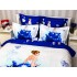 Lenjerie pat dublu,  FINET, 6 piese, IDENTICA CU POZA, Albastru, flori [6]