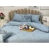 Lenjerie pat dublu, Finet Satinat Deluxe cu Smocuri Brodate, IDENTICA CU POZA, cu elastic, 4 anotimpuri, 6 piese, gri albastrui [5]