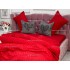 Lenjerie pat dublu, Finet Satinat Deluxe cu Smocuri Brodate, IDENTICA CU POZA, cu elastic, 4 anotimpuri, 6 piese, rosu [6]