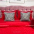 Lenjerie pat dublu, Finet Satinat Deluxe cu Smocuri Brodate, IDENTICA CU POZA, cu elastic, 4 anotimpuri, 6 piese, model oriental, rosu [4]