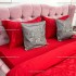 Lenjerie pat dublu, Finet Satinat Deluxe cu Smocuri Brodate, IDENTICA CU POZA, cu elastic, 4 anotimpuri, 6 piese, model oriental, rosu [5]