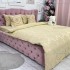 Lenjerie pat dublu, Finet Satinat Deluxe cu Smocuri Brodate, IDENTICA CU POZA, cu elastic, 4 anotimpuri, 6 piese, model royal, bej [6]