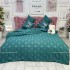 Lenjerie pat dublu, Finet Satinat Deluxe cu Smocuri Brodate, IDENTICA CU POZA, cu elastic, 4 anotimpuri, 6 piese, romburi, verde [8]