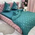 Lenjerie pat dublu, Finet Satinat Deluxe cu Smocuri Brodate, IDENTICA CU POZA, cu elastic, 4 anotimpuri, 6 piese, romburi, verde [7]