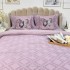 Lenjerie pat dublu, Finet Satinat Deluxe cu Smocuri Brodate, IDENTICA CU POZA, cu elastic, 4 anotimpuri, 6 piese, romburi, lila [3]