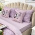 Lenjerie pat dublu, Finet Satinat Deluxe cu Smocuri Brodate, IDENTICA CU POZA, cu elastic, 4 anotimpuri, 6 piese, romburi, lila [6]