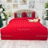 Lenjerie pat dublu, Finet Satinat Deluxe cu Smocuri Brodate, IDENTICA CU POZA, cu elastic, 4 anotimpuri, 6 piese, romburi, rosu [2]