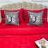 Lenjerie pat dublu, Finet Satinat Deluxe cu Smocuri Brodate, IDENTICA CU POZA, cu elastic, 4 anotimpuri, 6 piese, romburi, rosu [4]