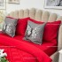 Lenjerie pat dublu, Finet Satinat Deluxe cu Smocuri Brodate, IDENTICA CU POZA, cu elastic, 4 anotimpuri, 6 piese, romburi, rosu [6]