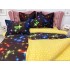 Lenjerie pat dublu, BUMBAC FINET, 6 piese, CU ELASTIC, Negru-Multicolor, stelute [8]