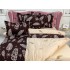 Lenjerie pat dublu, BUMBAC FINET, 6 piese, CU ELASTIC, Visiniu-Bej, pene [7]