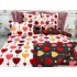 Lenjerie pat dublu, BUMBAC FINET, 6 piese, CU ELASTIC, Alb-Rosu, inimioare [7]