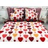 Lenjerie pat dublu, BUMBAC FINET, 6 piese, CU ELASTIC, Alb-Rosu, inimioare [3]