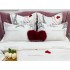 Lenjerie pat dublu, Ralex Pucioasa,  Finet, 6 piese, Alb-Rosu, inimioare, turnul Eiffel [4]