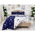 Lenjerie pat dublu, bumbac satinat,  cu elastic, Albastru, stelute [7]