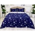 Lenjerie pat dublu cu doua feţe, bumbac satinat, 4 piese,  Albastru, stelute [2]
