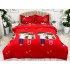 Lenjerie pat dublu cu doua feţe, bumbac satinat, 4 piese,  Rosu, indragostiti [2]