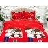 Lenjerie pat dublu cu doua feţe, bumbac satinat, 4 piese,  Rosu, indragostiti [3]