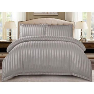 Lenjerie HoReCa, pat dublu, Damasc Finetat Deluxe cu Elastic, 4 piese, Gri