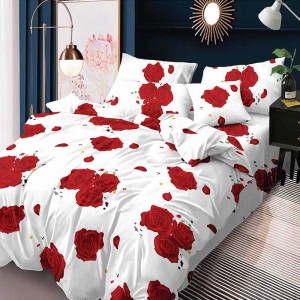 Lenjerie pat dublu, FINET, 6 piese, Alb, trandafiri Lenjerie pat dublu, FINET, 6 piese, Alb, trandafiri