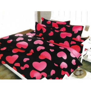 Lenjerie pat dublu, FINET, 6 piese, Negru - Roz, inimioare Lenjerie pat dublu, FINET, 6 piese, Negru - Roz, inimioare