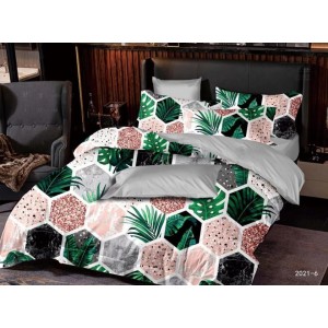 Lenjerie pat dublu, FINET, 6 piese, Verde, frunze, hexangon Lenjerie pat dublu, FINET, 6 piese, Verde, frunze, hexangon