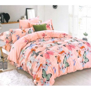 Lenjerie pat dublu, FINET, 6 piese, Roz, fluturi Lenjerie pat dublu, FINET, 6 piese, Roz, fluturi