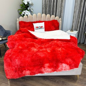  Pilota CoCoLiNo Fluffy, cu Blanita tip Sherpa, Alba, 200x230cm + 2 fete de perna 50x70cm, matlasata, Rosu, degrade