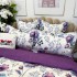 Lenjerie pat dublu,  FINET, cu elastic, 6 piese, Alb, Lila, Flori [6]