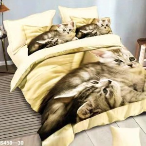 Lenjerie de Pat Dublu, 6 piese, Catifea 3D Premium - pentru Eleganță și Confort, Crem, pisici