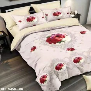 Lenjerie de Pat Dublu, 6 piese, Catifea 3D Premium - pentru Eleganță și Confort, Crem, trandafiri