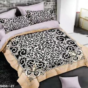 Lenjerie de Pat Dublu, 6 piese, Catifea 3D Premium - pentru Eleganță și Confort, Gri, Bej, Animal print 