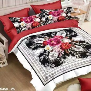 Lenjerie de Pat Dublu, 6 piese, Catifea 3D Premium - pentru Eleganță și Confort, Rosu, Alb, flori