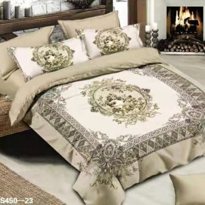 Lenjerie de Pat Dublu, 6 piese, Catifea 3D Premium - pentru Eleganță și Confort, Bej, model elegant